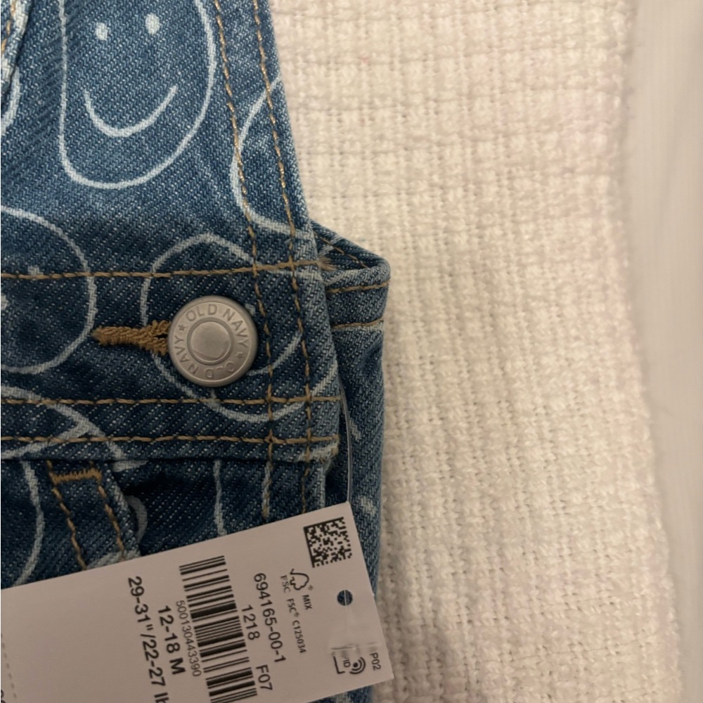 Smiley Denim Overalls for Toddler, 12-18 Months - Picture 4 of 5